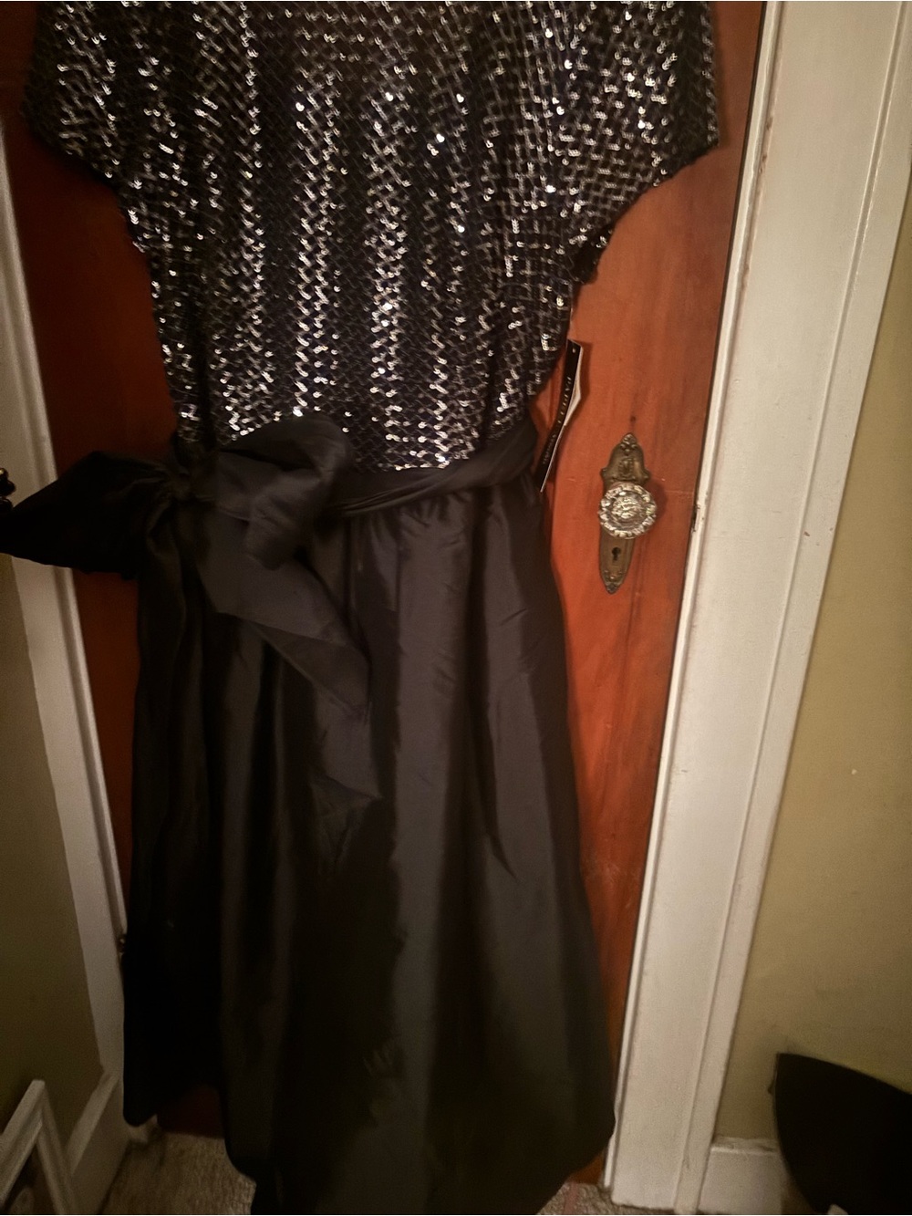 Adrianna Papell Black Sequin Bodice High-Low Evening Dress